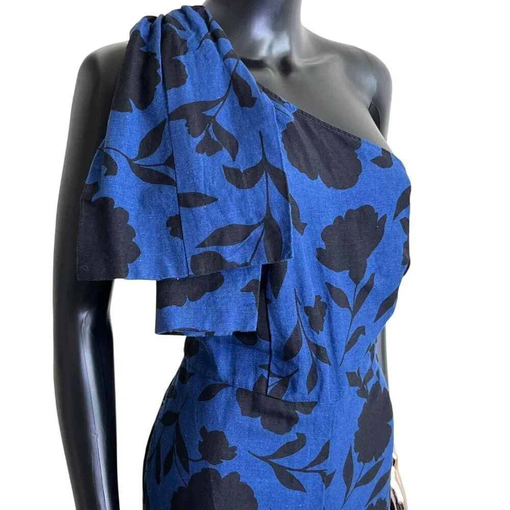 Kate Spade x Target Blue Floral One Shoulder Jumpsuit Linen Blend Size 10 NWT